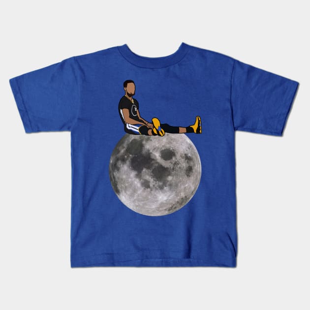 Steph Curry Sitting on the Moon - Golden State Warriors Kids T-Shirt by xavierjfong